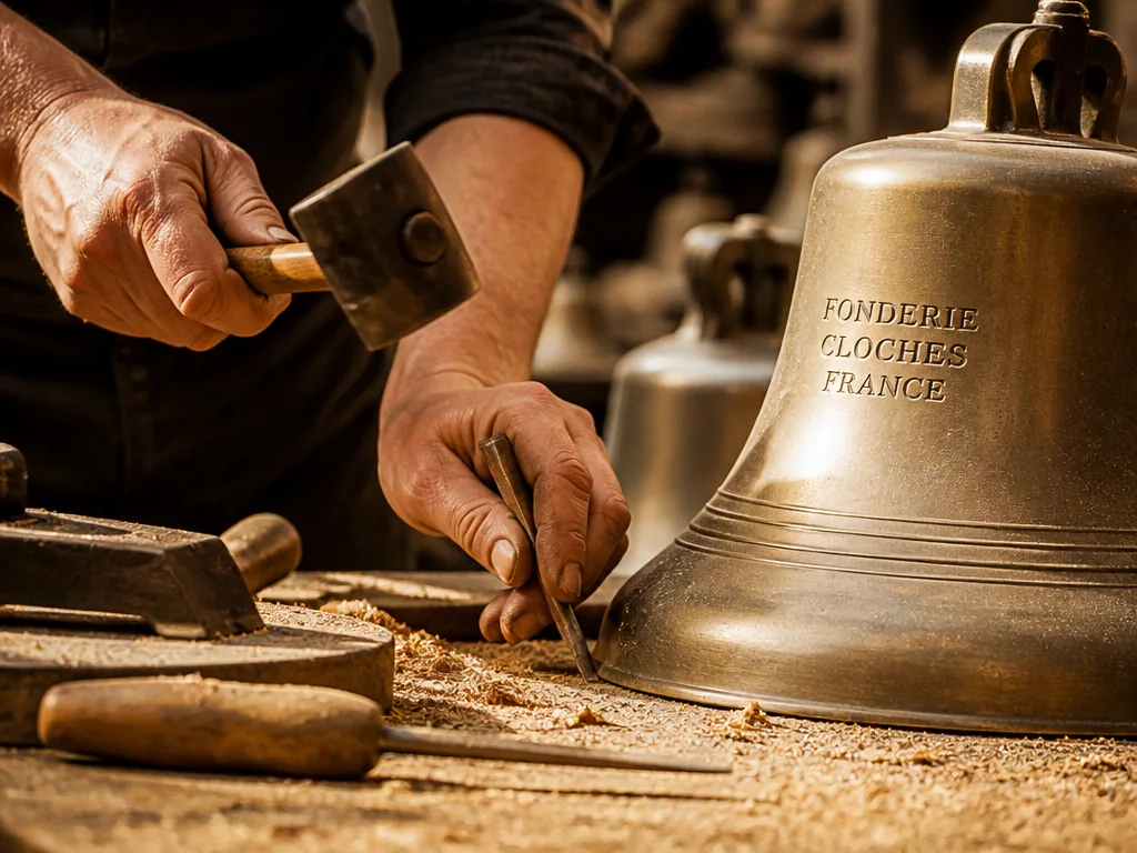 Un artisan verse le bronze en fusion dans le moule d'une cloche