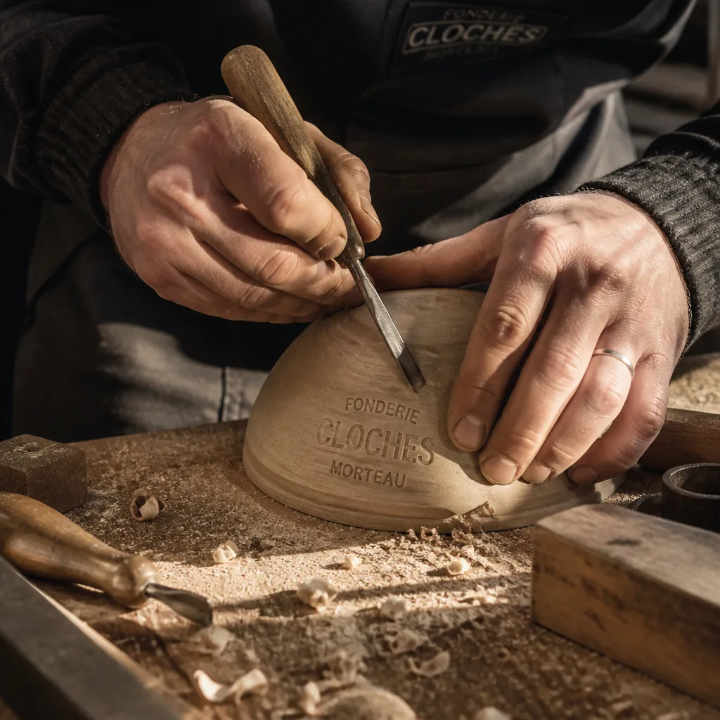 Artisans coulant le bronze en fusion dans un moule de cloche à Morteau