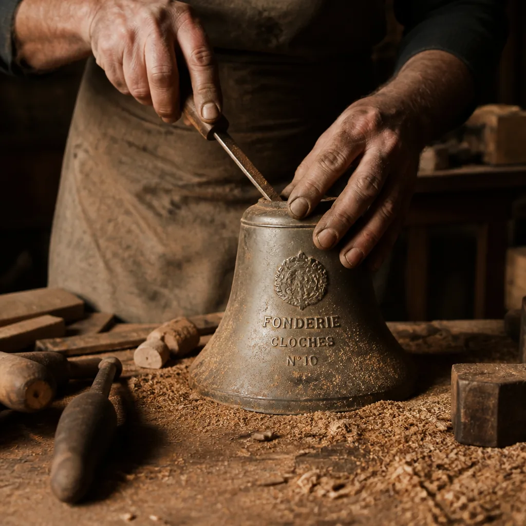 Des artisans coulent une cloche en bronze dans un atelier de fonderie