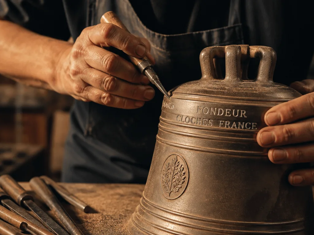 Fondeur versant du bronze en fusion dans le moule d'une cloche
